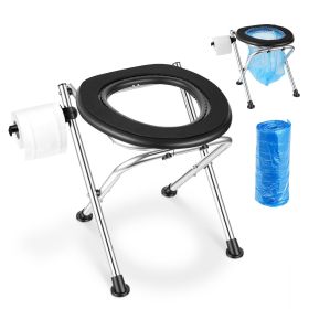 Portable Toilet for Camping, 350 lbs Weight Capacity, Stainless Steel Foldable Camp Travel Toilet with Soft Seat for Adults, Suitable for Trucker
