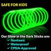 Green Glow Sticks - 100pk, 8 Inch Glow in the Dark Light Up Sticks and Connectors for Party Favors, Decorations, Necklaces and Bracelets