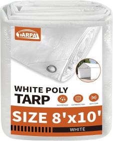 8'x10' White Tarp Waterproof 7.5 mil Medium Duty All Purpose Poly Tarps Cover Waterproof,Snow Proof UV Protection,Rip and Tear Proof,Poly Tarpaul